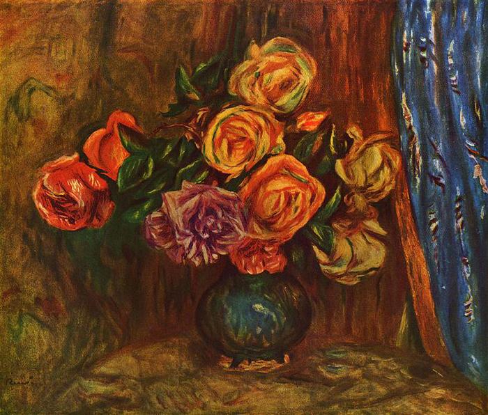 Pierre-Auguste Renoir Stilleben, Rosen vor Blauem Vorhang Spain oil painting art